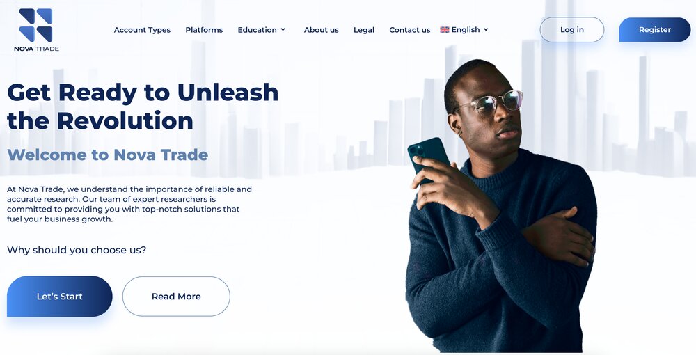 Nova trade home page screenshot